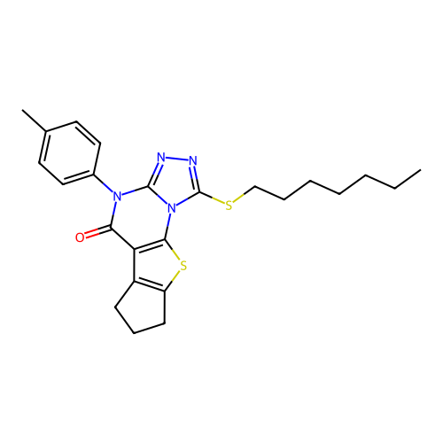 1-(heptylsulfanyl)-4-(4-methylphenyl)-7,8-dihydro-6H-cyclopenta[4,5]thieno[3,2-e][1,2,4]triazolo[4,3-a]pyrimidin-5(4H)-one structure