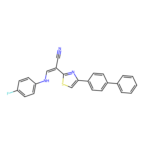 (2Z)-2-[4-(biphenyl-4-yl)-1,3-thiazol-2-yl]-3-[(4-fluorophenyl)amino]prop-2-enenitrile structure