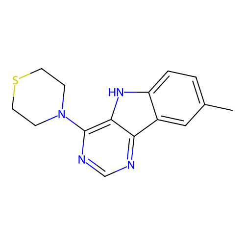 4-(8-methyl-5H-pyrimido[5,4-b]indol-4-yl)thiomorpholine structure