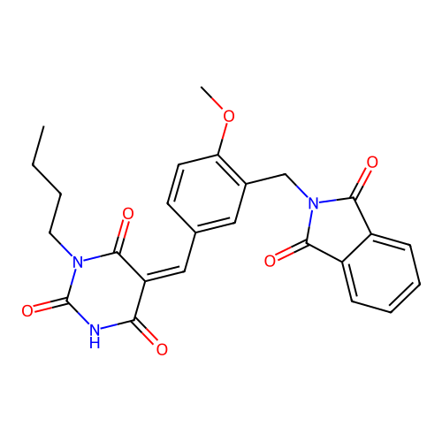 (5Z)-1-butyl-5-[[3-[(1,3-dioxoisoindol-2-yl)methyl]-4-methoxyphenyl]methylidene]-1,3-diazinane-2,4,6-trione structure