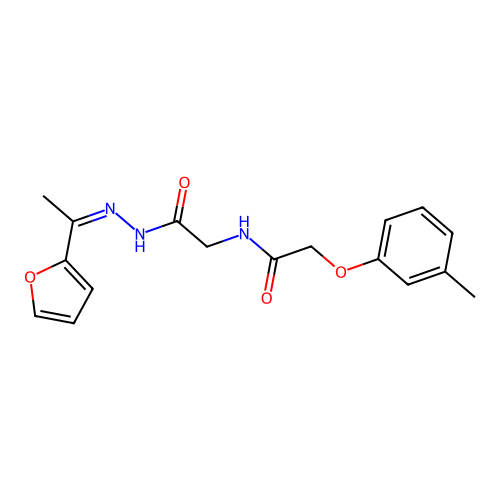 N-[(Z)-1-(furan-2-yl)ethylideneamino]-2-[[2-(3-methylphenoxy)acetyl]amino]acetamide structure