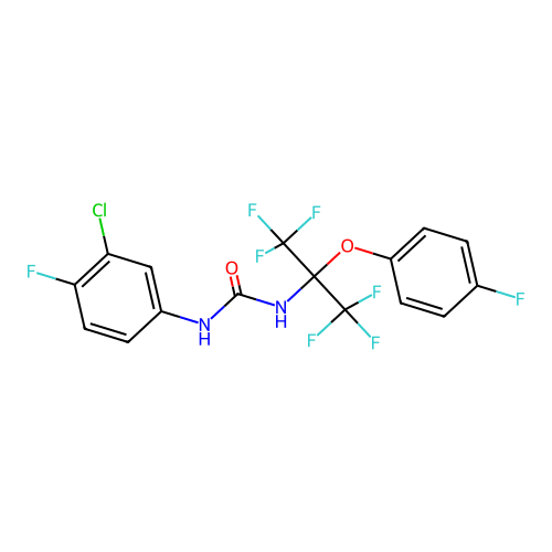 1-(3-chloro-4-fluorophenyl)-3-[1,1,1,3,3,3-hexafluoro-2-(4-fluorophenoxy)propan-2-yl]urea structure