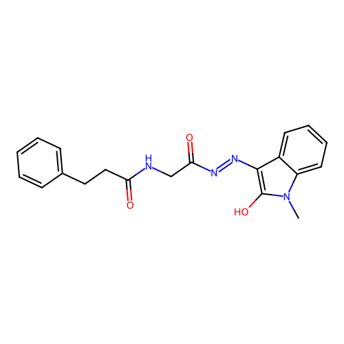 (Z)-N-(2-(2-(1-methyl-2-oxoindolin-3-ylidene)hydrazinyl)-2-oxoethyl)-3-phenylpropanamide structure