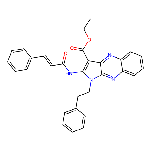 ethyl 2-cinnamamido-1-phenethyl-1H-pyrrolo[2,3-b]quinoxaline-3-carboxylate structure