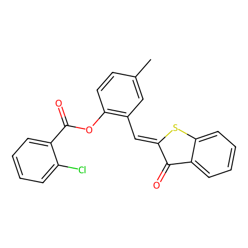 (Z)-4-methyl-2-((3-oxobenzo[b]thiophen-2(3H)-ylidene)methyl)phenyl 2-chlorobenzoate structure