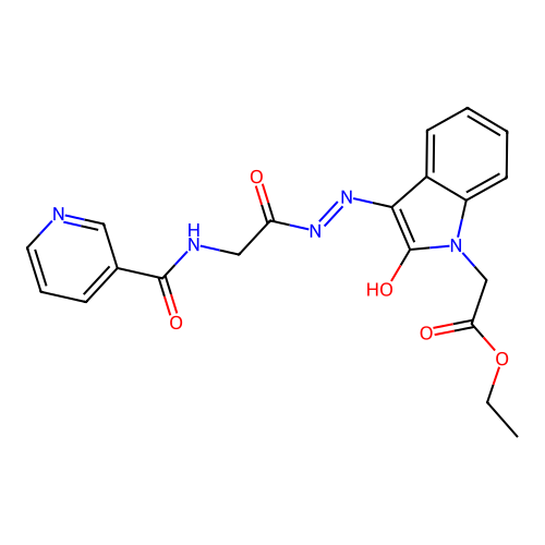 (Z)-ethyl 2-(3-(2-(2-(nicotinamido)acetyl)hydrazono)-2-oxoindolin-1-yl)acetate structure