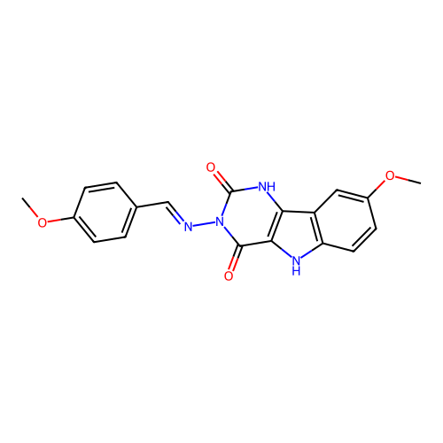 (E)-8-methoxy-3-((4-methoxybenzylidene)amino)-1H-pyrimido[5,4-b]indole-2,4(3H,5H)-dione structure