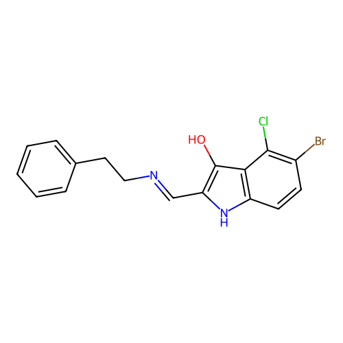 5-Bromo-4-chloro-2-(phenethylamino-methylene)-1,2-dihydro-indol-3-one structure
