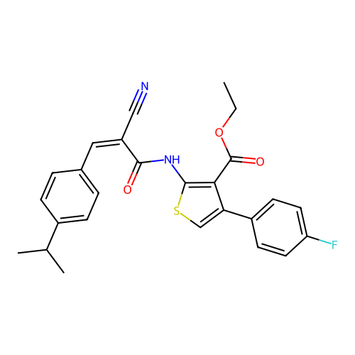 (Z)-ethyl 2-(2-cyano-3-(4-isopropylphenyl)acrylamido)-4-(4-fluorophenyl)thiophene-3-carboxylate structure