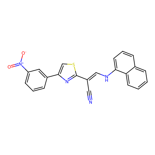 (2E)-3-(naphthalen-1-ylamino)-2-[4-(3-nitrophenyl)-1,3-thiazol-2-yl]prop-2-enenitrile structure