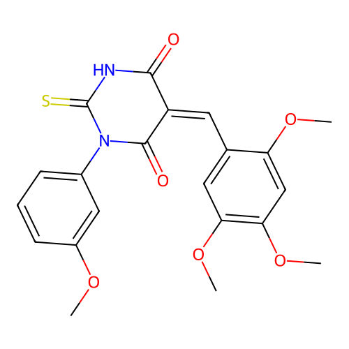 (5Z)-1-(3-methoxyphenyl)-2-sulfanylidene-5-[(2,4,5-trimethoxyphenyl)methylidene]-1,3-diazinane-4,6-dione structure