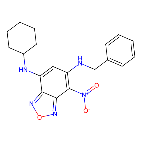 N~6~-benzyl-N~4~-cyclohexyl-7-nitro-2,1,3-benzoxadiazole-4,6-diamine structure