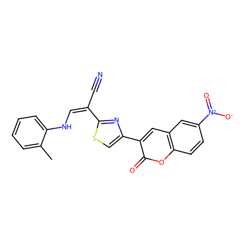 (Z)-2-(4-(6-nitro-2-oxo-2H-chromen-3-yl)thiazol-2-yl)-3-(o-tolylamino)acrylonitrile structure