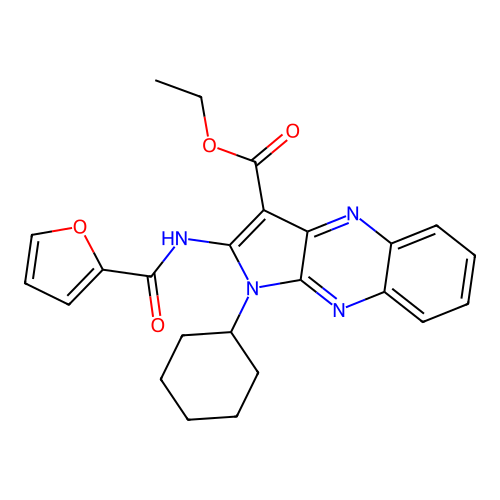 ethyl 1-cyclohexyl-2-(furan-2-carbonylamino)pyrrolo[3,2-b]quinoxaline-3-carboxylate structure