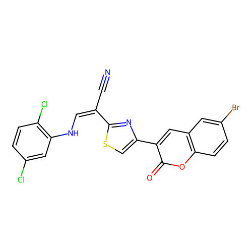 (Z)-2-(4-(6-bromo-2-oxo-2H-chromen-3-yl)thiazol-2-yl)-3-((2,5-dichlorophenyl)amino)acrylonitrile structure