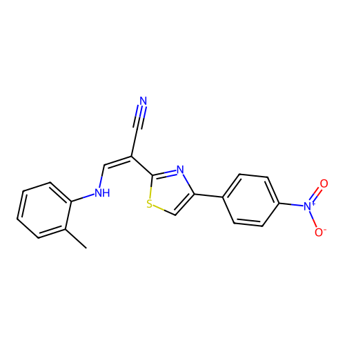 (Z)-2-(4-(4-nitrophenyl)thiazol-2-yl)-3-(o-tolylamino)acrylonitrile structure