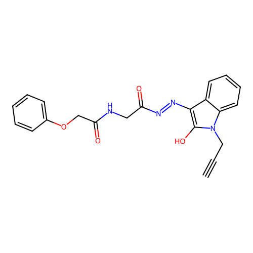 N-[(2-oxo-1-prop-2-ynylindol-3-ylidene)amino]-2-[(2-phenoxyacetyl)amino]acetamide structure
