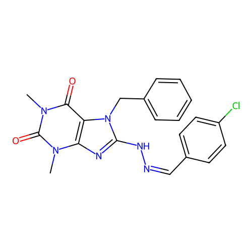 7-benzyl-8-[(2Z)-2-[(4-chlorophenyl)methylidene]hydrazinyl]-1,3-dimethylpurine-2,6-dione structure