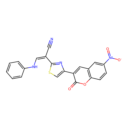 (Z)-2-(4-(6-nitro-2-oxo-2H-chromen-3-yl)thiazol-2-yl)-3-(phenylamino)acrylonitrile structure