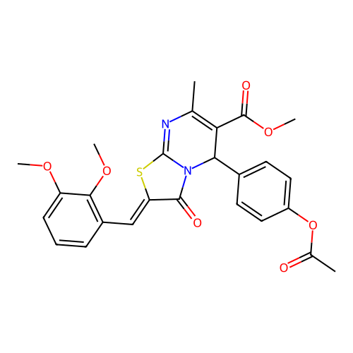 (Z)-methyl 5-(4-acetoxyphenyl)-2-(2,3-dimethoxybenzylidene)-7-methyl-3-oxo-3,5-dihydro-2H-thiazolo[3,2-a]pyrimidine-6-carboxylate structure