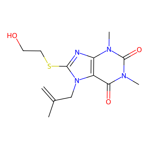 8-[(2-hydroxyethyl)sulfanyl]-1,3-dimethyl-7-(2-methylprop-2-en-1-yl)-3,7-dihydro-1H-purine-2,6-dione structure