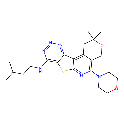 2,2-dimethyl-N-(3-methylbutyl)-5-(morpholin-4-yl)-1,4-dihydro-2H-pyrano[4'',3'':4',5']pyrido[3',2':4,5]thieno[3,2-d][1,2,3]triazin-8-amine structure