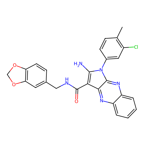 2-amino-N-(1,3-benzodioxol-5-ylmethyl)-1-(3-chloro-4-methylphenyl)-1H-pyrrolo[2,3-b]quinoxaline-3-carboxamide structure
