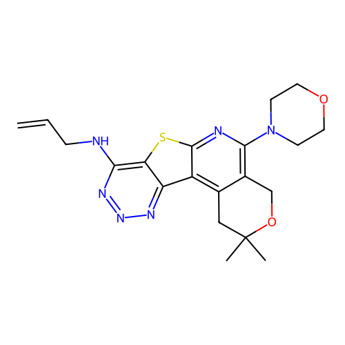 2,2-dimethyl-5-(morpholin-4-yl)-N-(prop-2-en-1-yl)-1,4-dihydro-2H-pyrano[4'',3'':4',5']pyrido[3',2':4,5]thieno[3,2-d][1,2,3]triazin-8-amine structure
