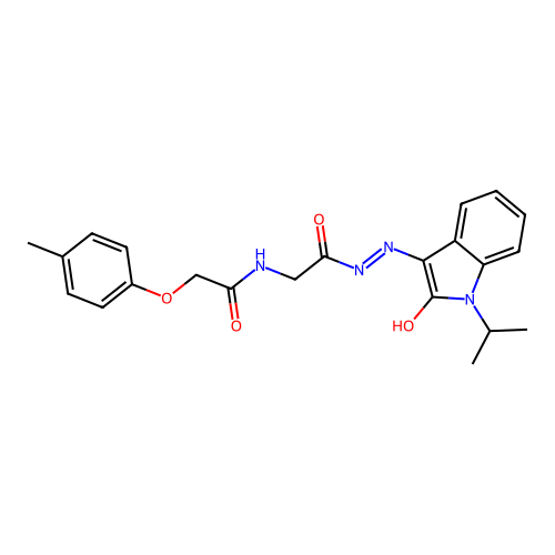 (Z)-N-(2-(2-(1-isopropyl-2-oxoindolin-3-ylidene)hydrazinyl)-2-oxoethyl)-2-(p-tolyloxy)acetamide structure