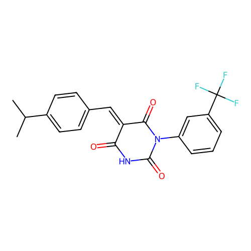 (5E)-2-hydroxy-5-[4-(propan-2-yl)benzylidene]-1-[3-(trifluoromethyl)phenyl]pyrimidine-4,6(1H,5H)-dione structure