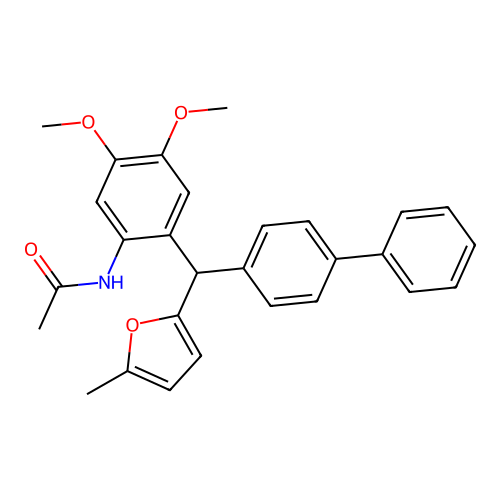 N-{2-[biphenyl-4-yl(5-methylfuran-2-yl)methyl]-4,5-dimethoxyphenyl}acetamide structure
