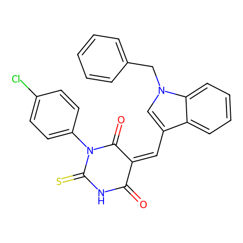 (5Z)-5-[(1-BENZYL-1H-INDOL-3-YL)METHYLIDENE]-1-(4-CHLOROPHENYL)-2-SULFANYLIDENE-1,3-DIAZINANE-4,6-DIONE structure