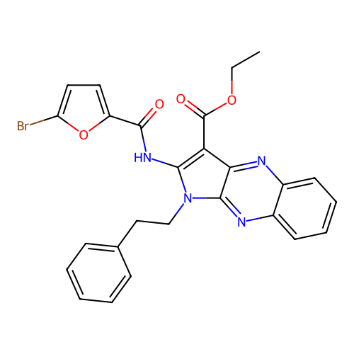 ethyl 2-[(5-bromofuran-2-carbonyl)amino]-1-phenethylpyrrolo[3,2-b]quinoxaline-3-carboxylate structure