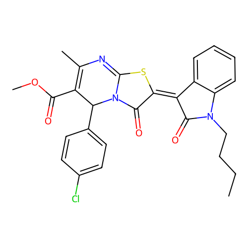 (E)-methyl 2-(1-butyl-2-oxoindolin-3-ylidene)-5-(4-chlorophenyl)-7-methyl-3-oxo-3,5-dihydro-2H-thiazolo[3,2-a]pyrimidine-6-carboxylate structure