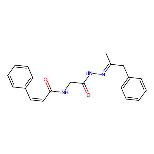 (Z)-N-[1-Methyl-2-phenyl-eth-(E)-ylidene-hydrazinocarbonylmethyl]-3-phenyl-acrylamide structure