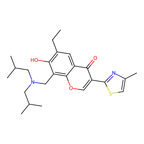 8-((diisobutylamino)methyl)-6-ethyl-7-hydroxy-3-(4-methylthiazol-2-yl)-4H-chromen-4-one structure