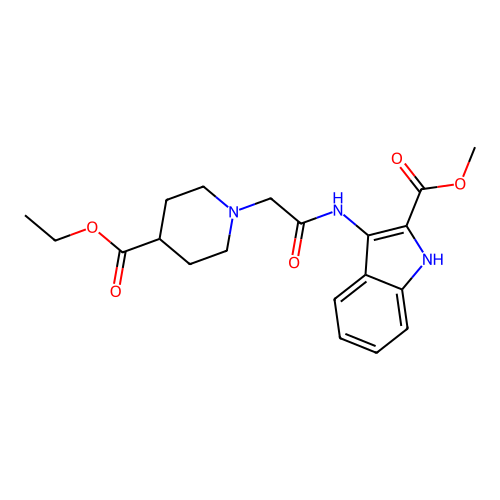 methyl 3-({[4-(ethoxycarbonyl)piperidin-1-yl]acetyl}amino)-1H-indole-2-carboxylate structure