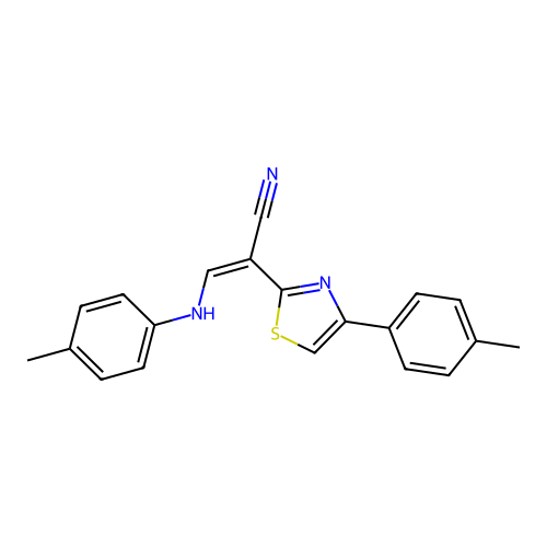 (Z)-2-(4-(p-tolyl)thiazol-2-yl)-3-(p-tolylamino)acrylonitrile structure