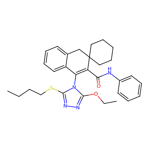 1-(3-butylsulfanyl-5-ethoxy-1,2,4-triazol-4-yl)-N-phenylspiro[4H-naphthalene-3,1'-cyclohexane]-2-carboxamide structure