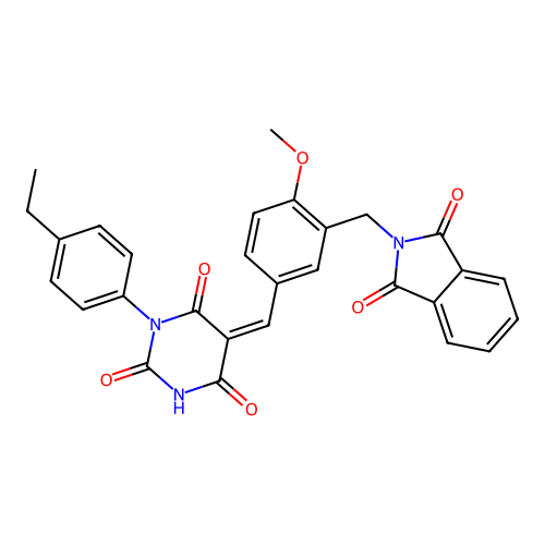 (5Z)-5-[[3-[(1,3-dioxoisoindol-2-yl)methyl]-4-methoxyphenyl]methylidene]-1-(4-ethylphenyl)-1,3-diazinane-2,4,6-trione structure