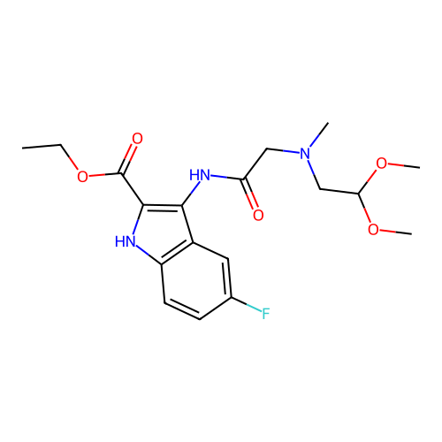 ethyl 3-(2-((2,2-dimethoxyethyl)(methyl)amino)acetamido)-5-fluoro-1H-indole-2-carboxylate structure