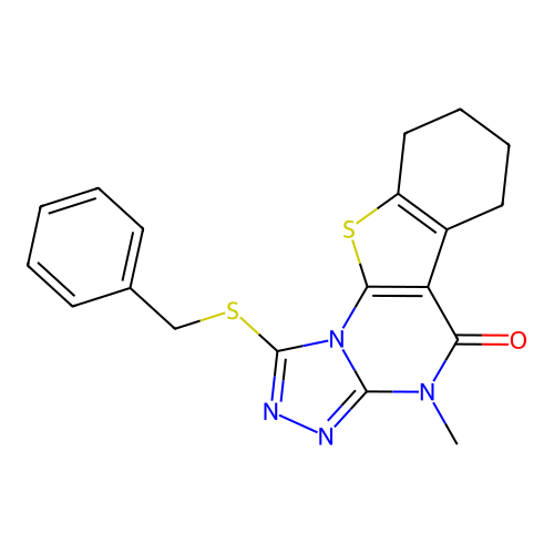 1-(benzylsulfanyl)-4-methyl-6,7,8,9-tetrahydro[1]benzothieno[3,2-e][1,2,4]triazolo[4,3-a]pyrimidin-5(4H)-one structure