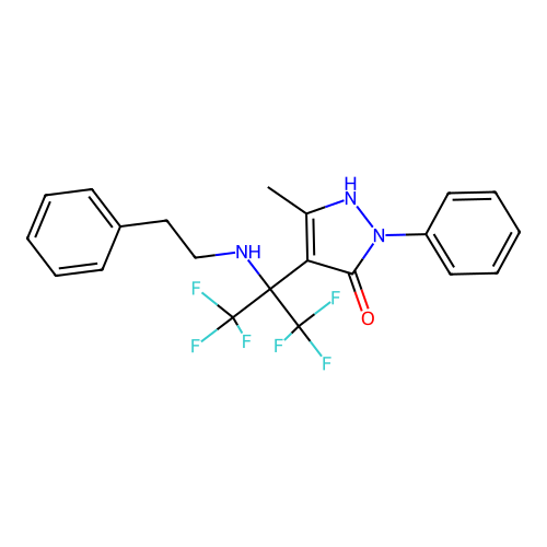 4-(1,1,1,3,3,3-hexafluoro-2-(phenethylamino)propan-2-yl)-5-methyl-2-phenyl-1H-pyrazol-3(2H)-one structure