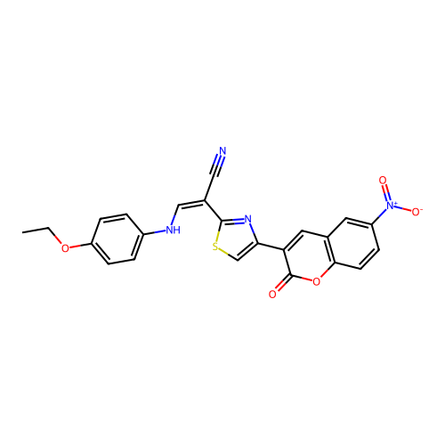 (2Z)-3-[(4-ethoxyphenyl)amino]-2-[4-(6-nitro-2-oxo-2H-chromen-3-yl)-1,3-thiazol-2-yl]prop-2-enenitrile structure