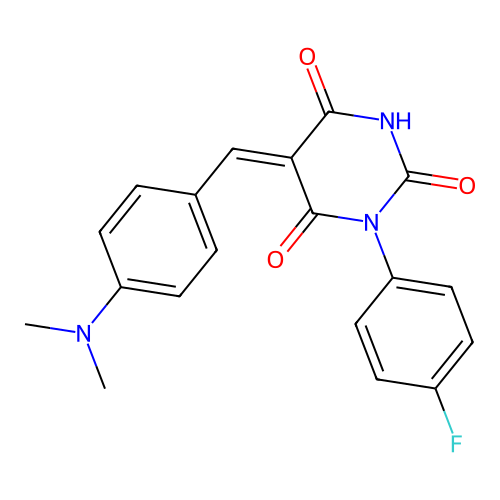 (Z)-5-(4-(dimethylamino)benzylidene)-1-(4-fluorophenyl)pyrimidine-2,4,6(1H,3H,5H)-trione structure