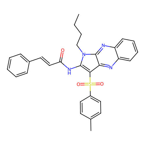 N-(1-butyl-3-tosyl-1H-pyrrolo[2,3-b]quinoxalin-2-yl)cinnamamide structure