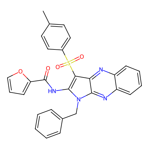 N-(1-benzyl-3-tosyl-1H-pyrrolo[2,3-b]quinoxalin-2-yl)furan-2-carboxamide structure