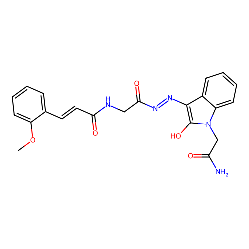 (2E)-N-(2-{(2Z)-2-[1-(2-amino-2-oxoethyl)-2-oxo-1,2-dihydro-3H-indol-3-ylidene]hydrazinyl}-2-oxoethyl)-3-(2-methoxyphenyl)prop-2-enamide structure