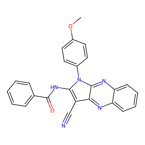N-[3-cyano-1-(4-methoxyphenyl)-1H-pyrrolo[2,3-b]quinoxalin-2-yl]benzamide structure
