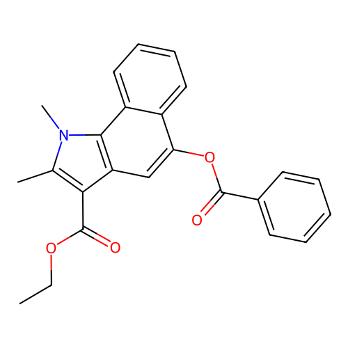ethyl 5-(benzoyloxy)-1,2-dimethyl-1H-benzo[g]indole-3-carboxylate structure